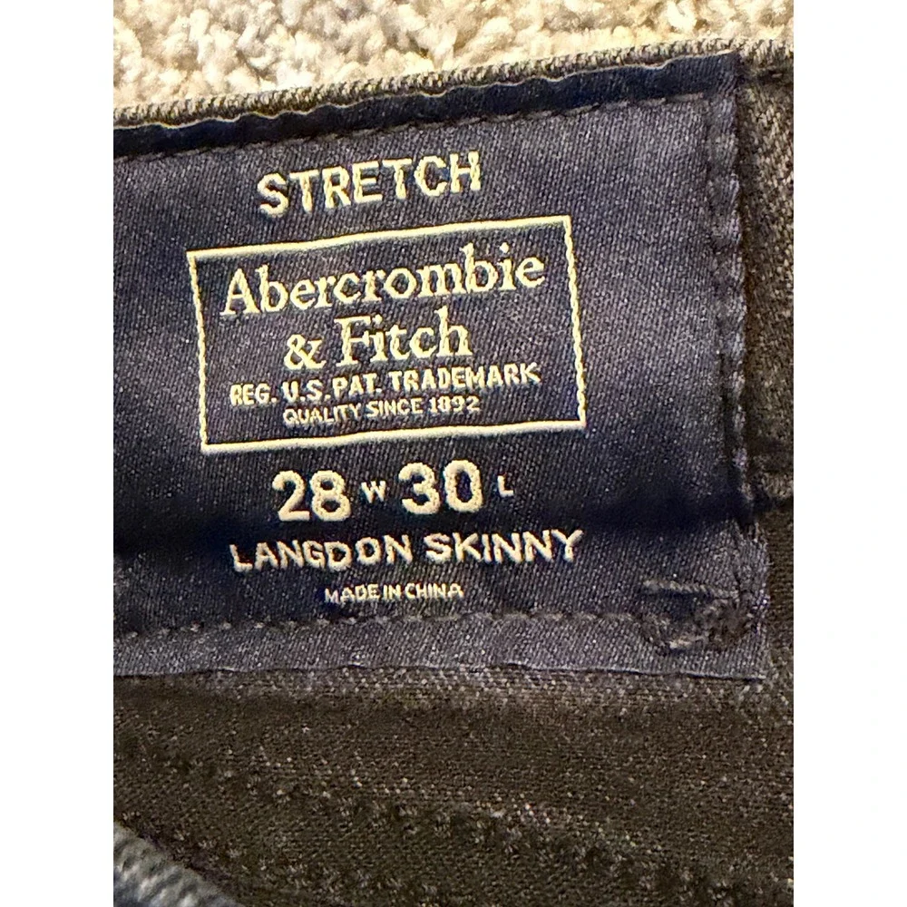 Abercrombie & Fitch Jeans Mens 28x30 Blk Langdon Skinny Distressed Stretch Denim